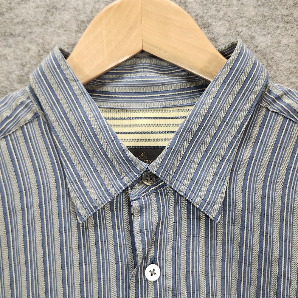 Bugatchi Uomo Shirt Mens XL Seersucker‎ Blue Stripe Relaxed Fit Button Down